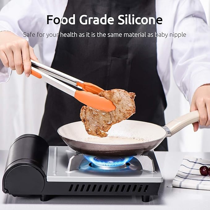Tongs in Orange with Silicone Tips, 7, 9 and 12 Inch Sizes