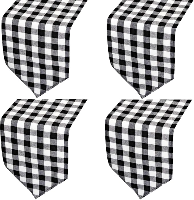 4 Pack Buffalo Check Table Runners White and Black Plaid Table Runner by FIGEPO