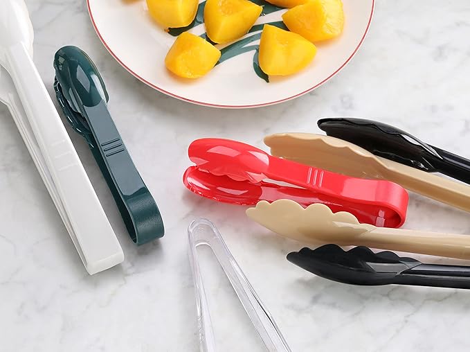 Beige Plastic Serving Tongs, Set of 12, Food Safe Polycarbonate