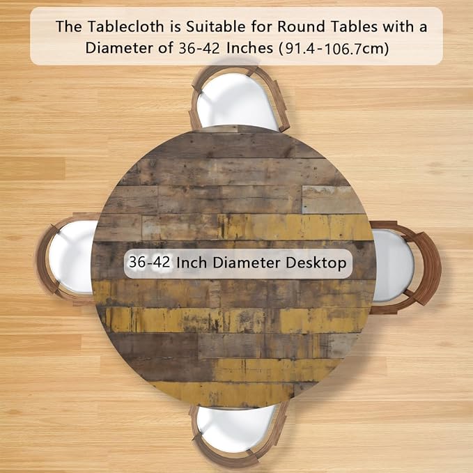 Brown Wooden Planks Retro Round Table Cloth Cover, Elastic Edge Waterproof - Image 2