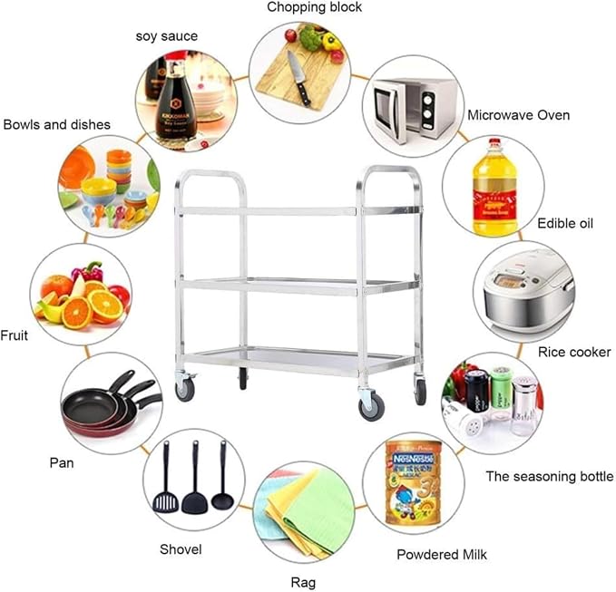 Nisorpa 3 Tier Stainless Steel Utility Cart L30 x W16 x H33 Inch Kitchen - Image 7