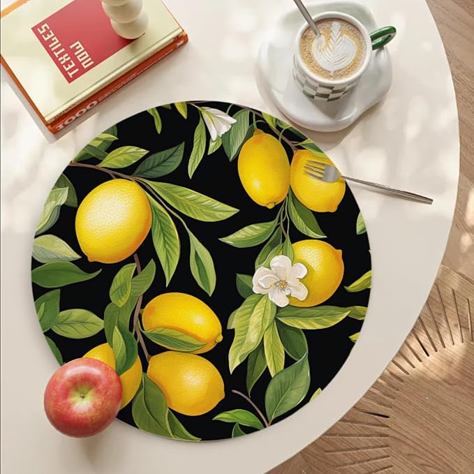 Faux Leather Ding Table Placemats Set of 4, Lemon Tree - Image 4
