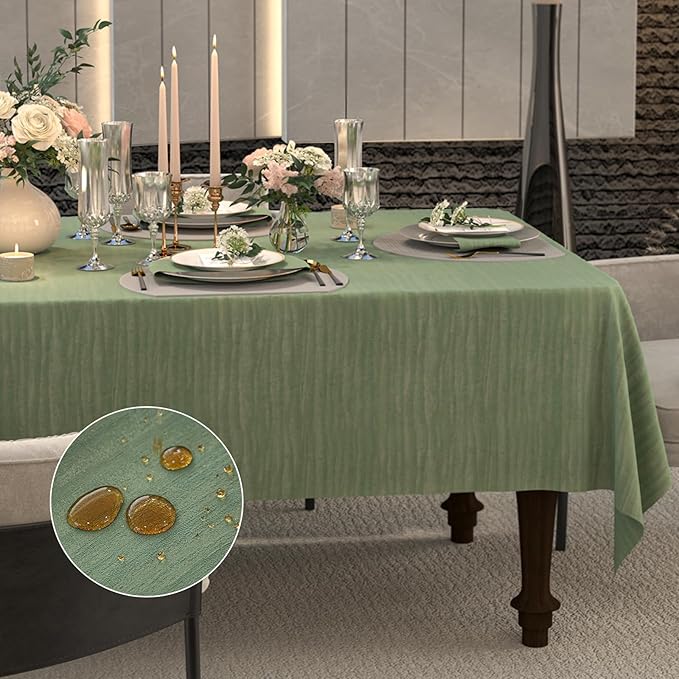Rectangle Sage Green Table Cloth, Embossed Pleated Textured Waterproof by ZIWUROAD