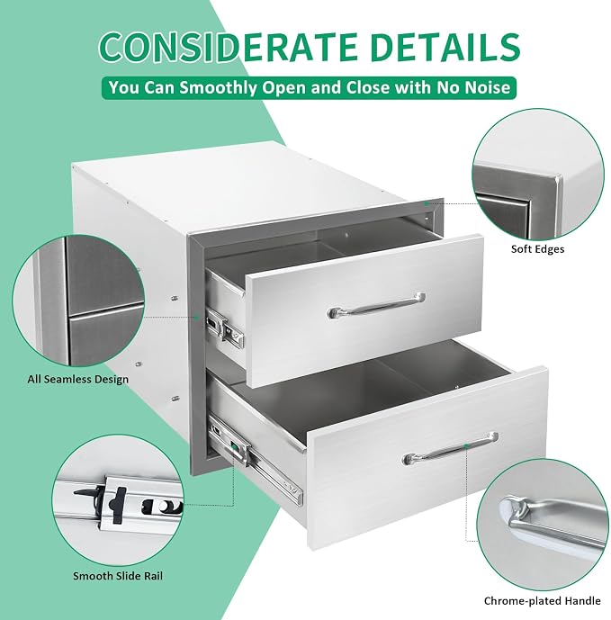 Outdoor Kitchen Drawers 18" W x 15" H x 23" D Stainless Steel Double Drawers - Image 4