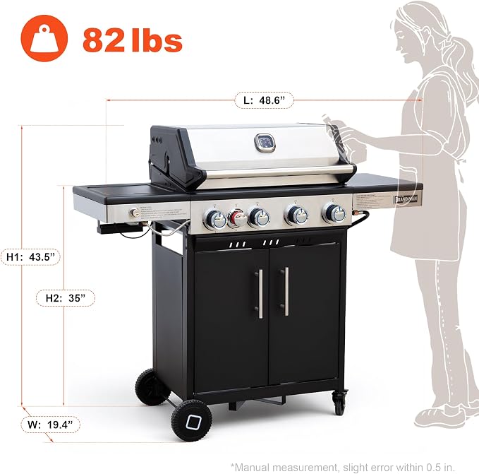 Brand-Man Portable Propane Gas Grill, 4 Burner Compact Cabinet Style Gas BBQ - Image 9
