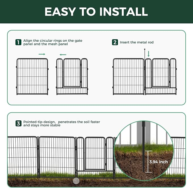 FXW Garden Fence Outdoor for The Yard – 24in x 60.9ft Heavy Duty Metal Animal - Image 4