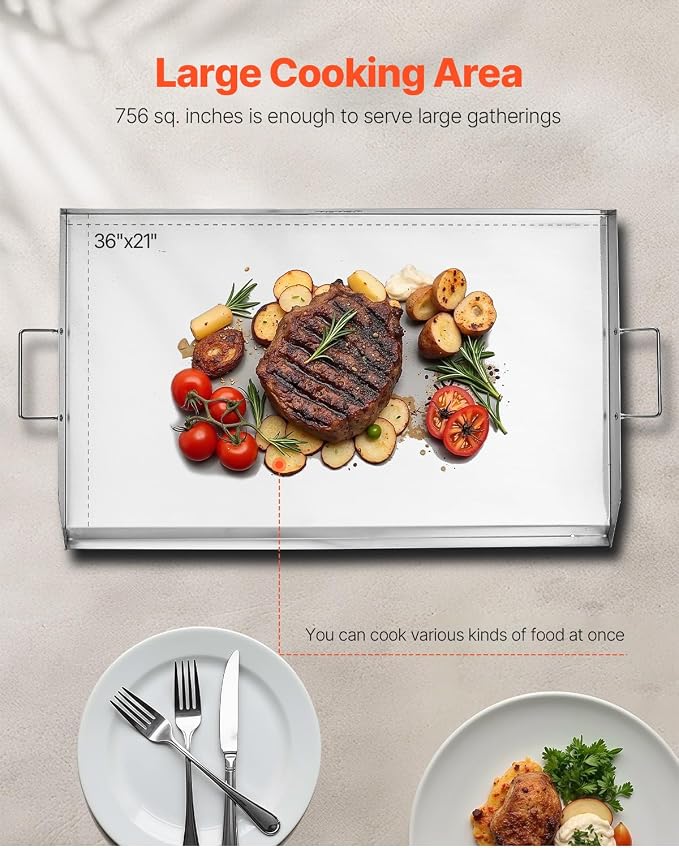 VEVOR Stainless Steel Griddle, 36x22 inch Universal Flat Top Rectangular Plate - Image 4