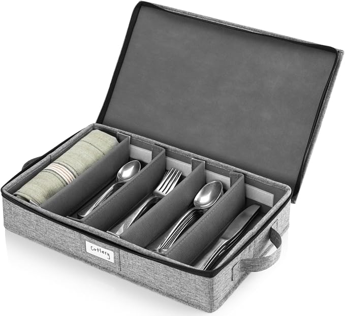 Flatware Storage Case with 5 Adjustable Compartments by STOZU