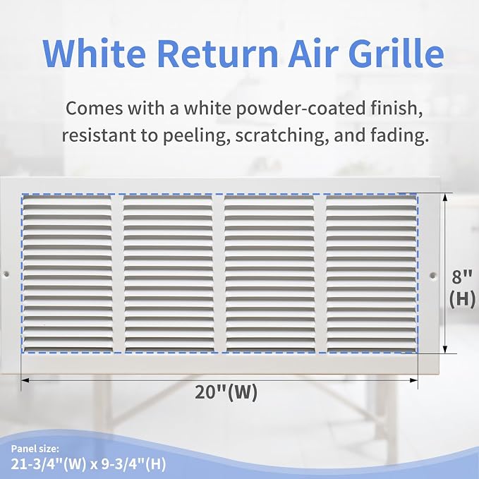 20"W x 8"H Steel Return Air Grille, Air Return Vent Cover - Image 3