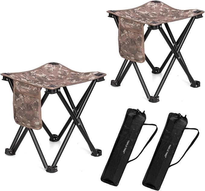 Triple Tree 2 Pack Folding Camping Stool, 13.8 Inch Small Portable Lightweight by Zaboro