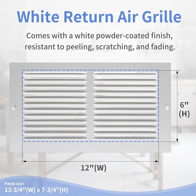 12"W x 6"H Steel Return Air Grille, Air Return Vent Cover - Image 3