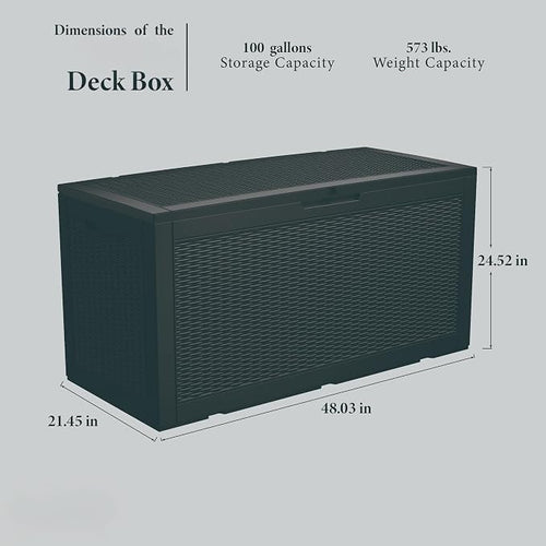 100 Gallon Deck Box, Resin Outdoor Indoor Waterproof Storage Box, Lockable - Image 2
