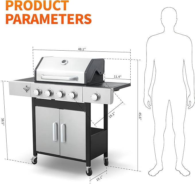 4-Burner Gas Grill, 790 BTU Outdoor BBQ Grill - Image 4