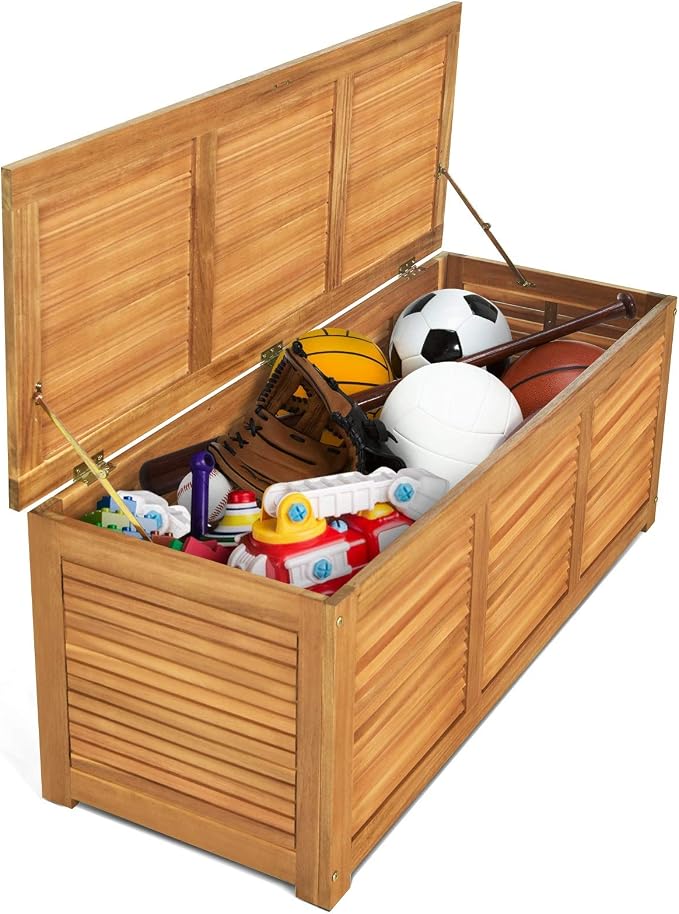 HAPPYGRILL 46 Gallon Acacia Wood Deck Box, Outdoor Storage Box Garden Tools Box by HAPPYGRILL