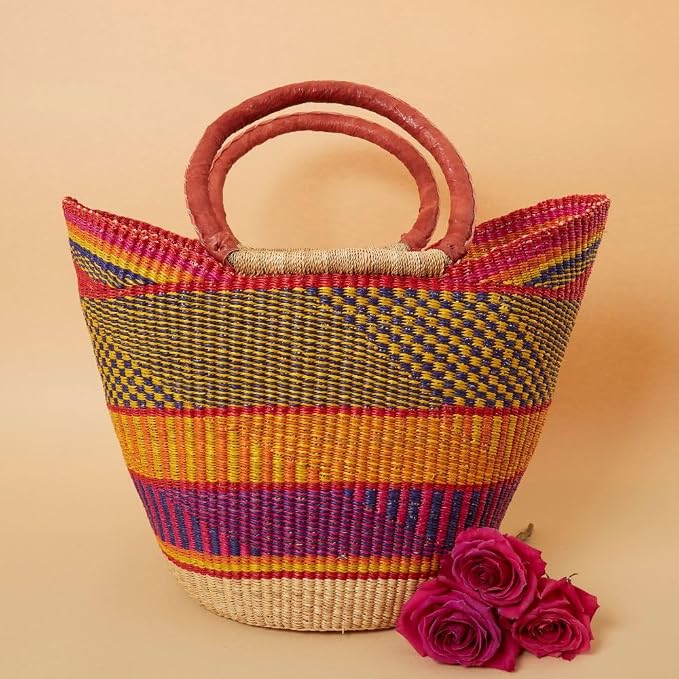 Yellow Orange Picnic Basket, Kitchen & Dining Storage, Reusable Grocery Bag by AfricainaBasket