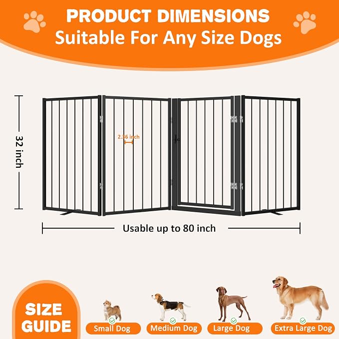 Metal Freestanding Dog Gate, Foldable Extra Wide 79", Portable Dog Fence - Image 7