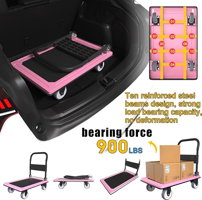 WUD Push Cart, Folding Mobile Platform Trolley, Thickened and Reinforced - Image 3