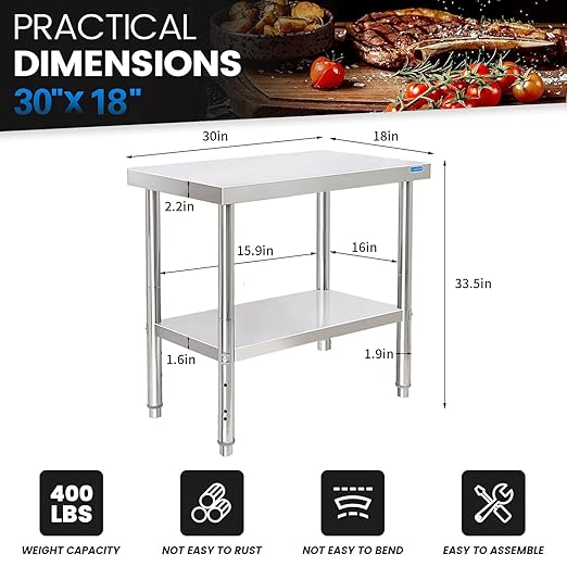 Stainless Steel Table 30 x 18 Inch, Stainless Table - Image 2