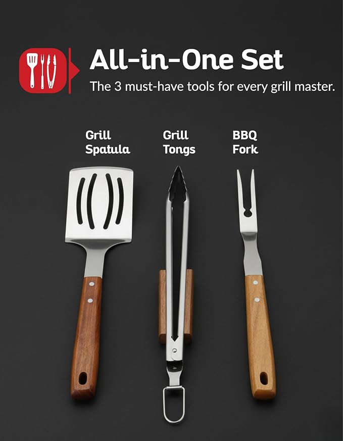 3 PCS BBQ Tool Set – Stainless Steel Grill Accessories Kit - Image 2