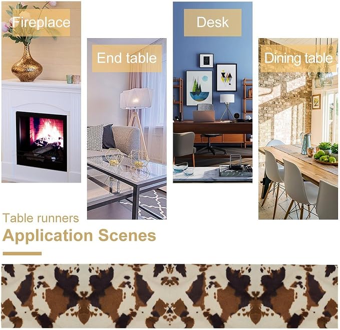 Cowhide Print Table Runner, Western Farm Animal Fur Wildlife Rustic Table Runner - Image 5