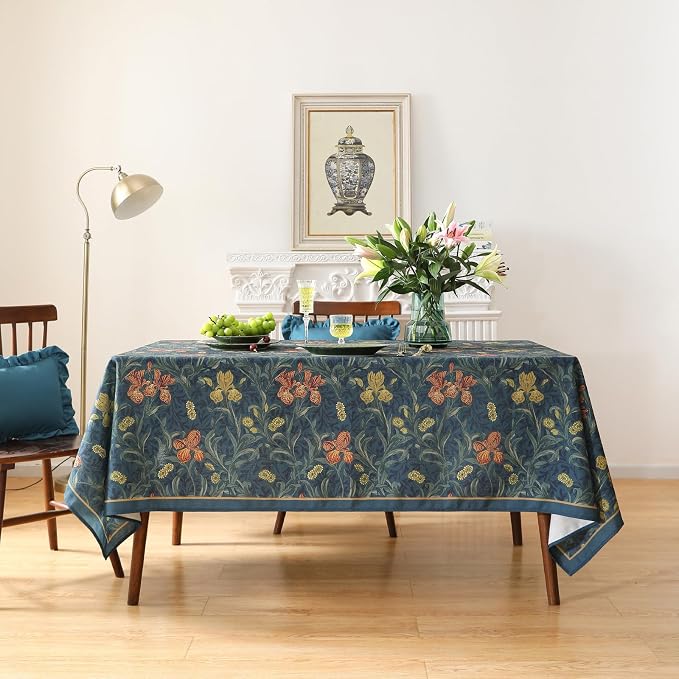 patdrea Designer Dark Blue Linen Square Tablecloth, Vintage French Rustic - Image 2