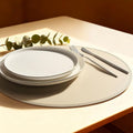 Round Vinyl Beige Placemats Set of 6, Faux Leather Waterproof Wipeable Heat by Rinpon