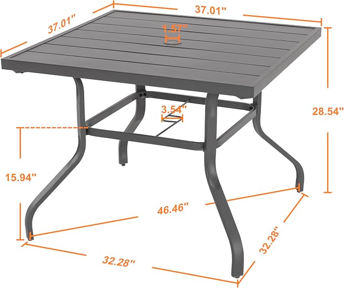 NUU GARDEN 37" Outdoor Patio Table, 4 Person Steel Slat Square Dining Table - Image 2