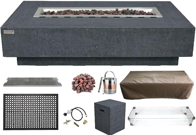 Elementi | Bundle Hampton Gas Fire Pit Cast Concrete 56" Rectangular Fire Table by AMSFireplaceInc