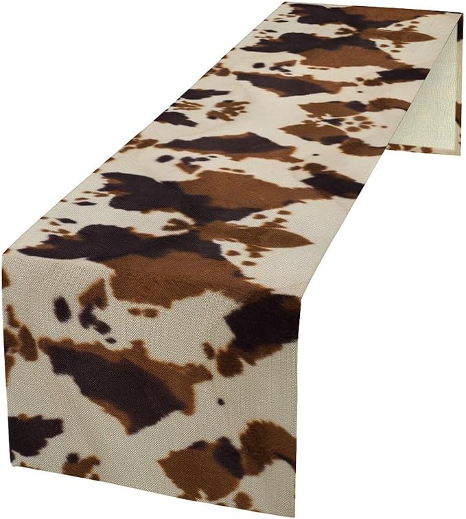 Cowhide Print Table Runner, Western Farm Animal Fur Wildlife Rustic Table Runner by Unknown