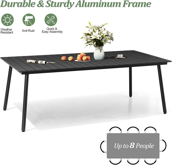 83" Patio Outdoor Dining Table for 6-8, Weather-Resistant Wood-Grain Top - Image 7