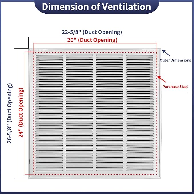 24"W x 24"H Steel Return Air Filter Grille - Image 2