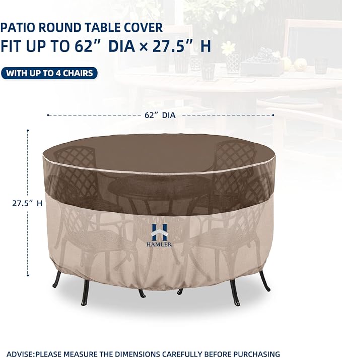 HAMLER Round Outdoor Table Cover, Heavy Duty Outdoor Table Chair Set Covers - Image 3