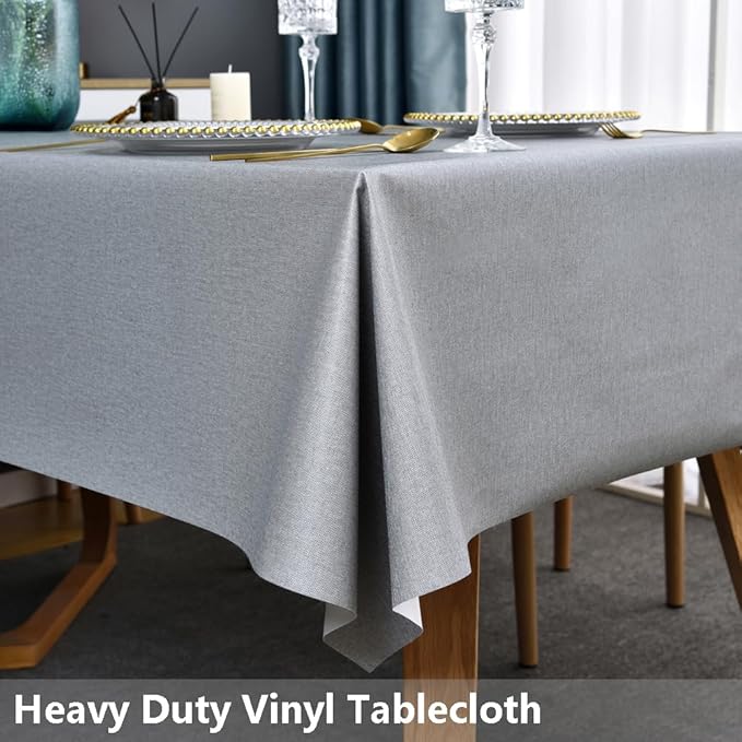 TruDelve Plastic Table Cloth for Rectangle Tables Grey Vinyl Tablecloth - Image 2
