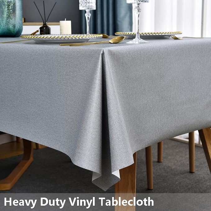 TruDelve Plastic Table Cloth for Rectangle Tables Grey Vinyl Tablecloth - Image 2