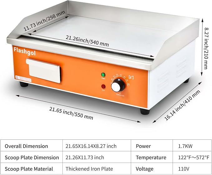 21.6 IN Nonstick Stainless Steel Electric Griddle Adjustable Temperature - Image 6