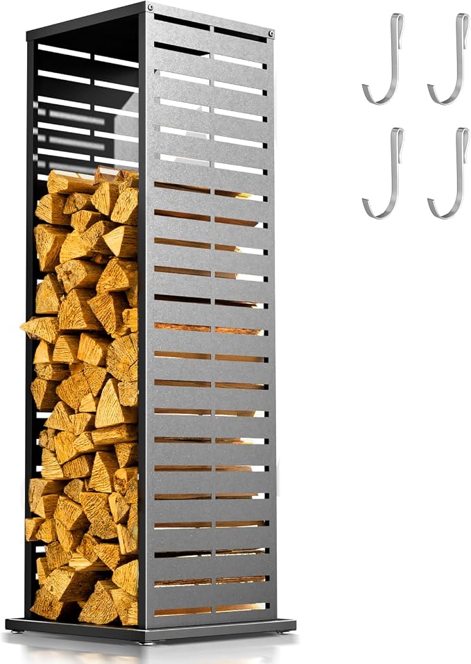 4ft Firewood Rack with Parallel Louver Pattern, Fire Wood Holder Log Storage by Outdoorchairs