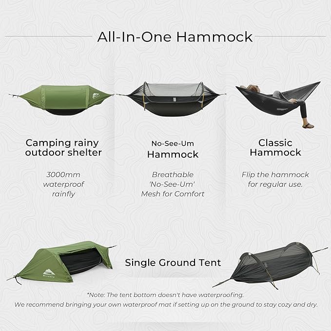 Hammock Tent with Mosquito Net and Rain Fly, Green, 440 lb Capacity
