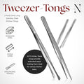 Tweezer Tongs, 12-Inch Stainless Steel with Fine and Wide Tips