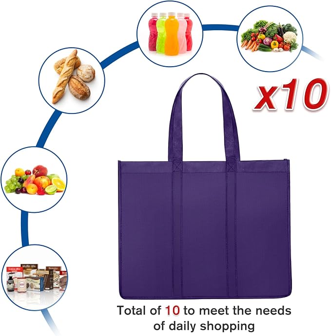 WISELIFE Reusable Grocery Shopping Bags 10 Pack Large Foldable Tote Bags Bulk - Image 3