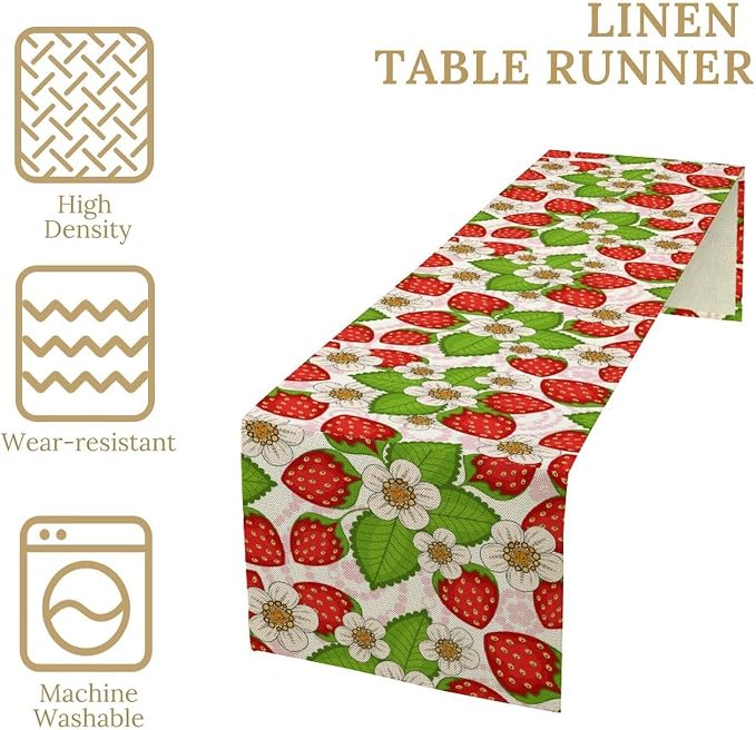 Spring Strawberry Table Runner, Floral Strawberries Flowers Leaf Season - Image 6