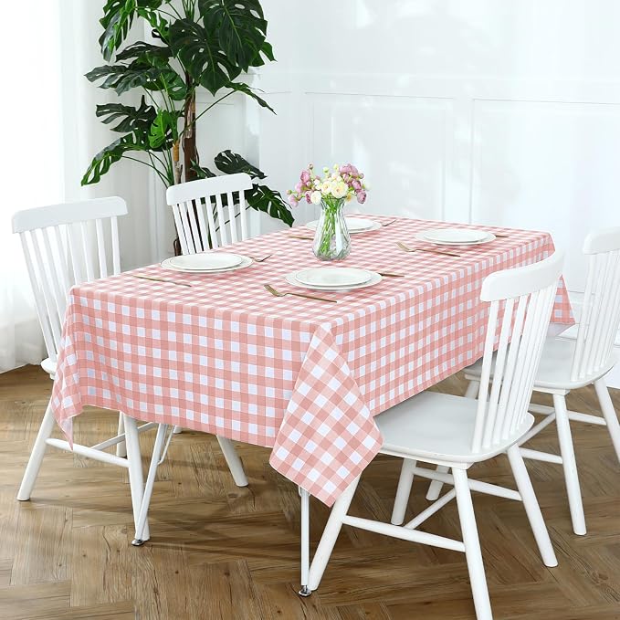 Romanstile Rectangle Vinyl Tablecloth, 100% Waterproof Checkered Plastic Table by Romanstile