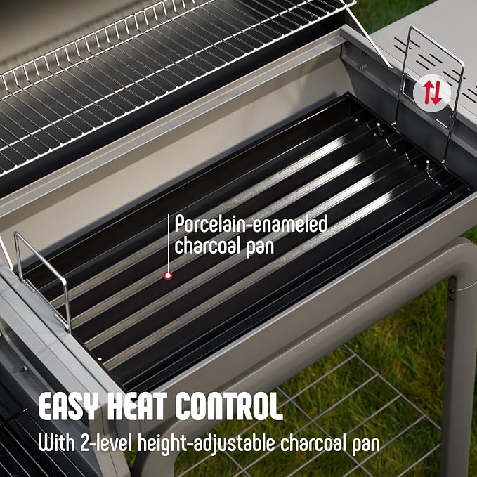BBQ Charcoal Grill with Offset Smoker Grill and Side Table, 30-In Heavy-Duty - Image 6