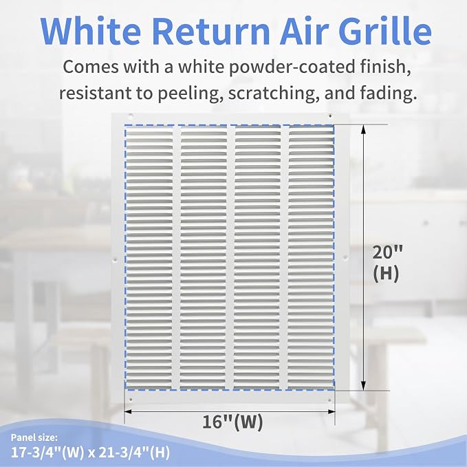 16"W x 20"H Steel Return Air Grille, Air Return Vent Cover - Image 3