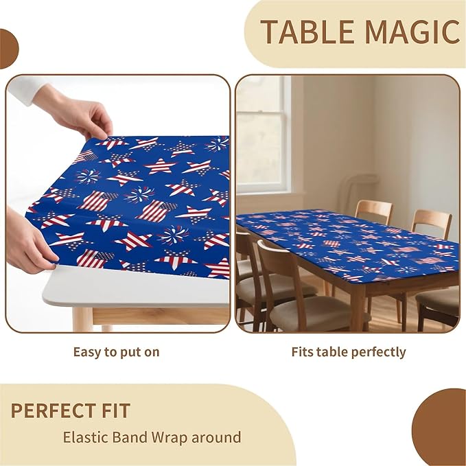 Rectangle Table Cloth Cover Waterproof Elastic Fitted Polyester Fitted - Image 4