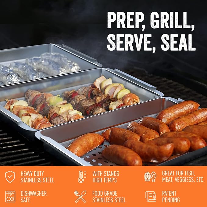 Yukon Glory™ BBQ 'N SERVE Premium Set, Includes 3 Grill Baskets, Serving Tray - Image 4