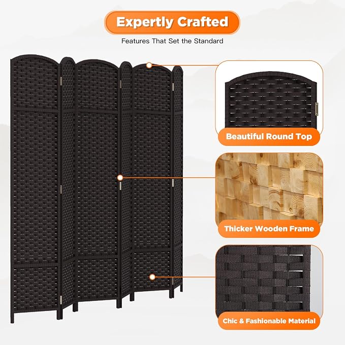 Room Divider 6 Panel Screen 5.6 Ft Tall Partition Room Dividers Brown Privacy - Image 3