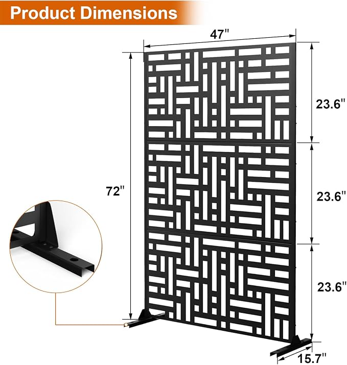 72" H×47" W Metal Privacy Screen, Outdoor Indoor Privacy Screens - Image 2