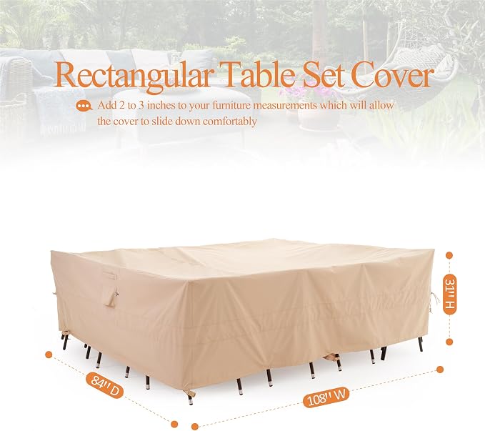 WJ-X3 Large Patio Furniture Cover Waterproof, Rectangular Outdoor Table Chair - Image 7