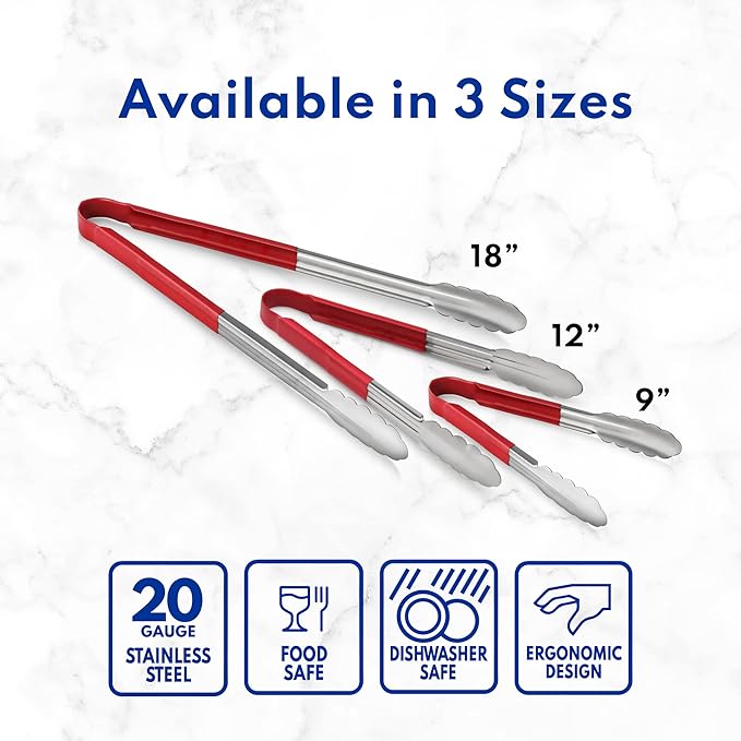 Serving Tongs, 16-Inch Stainless Steel with Blue Vinyl Handles