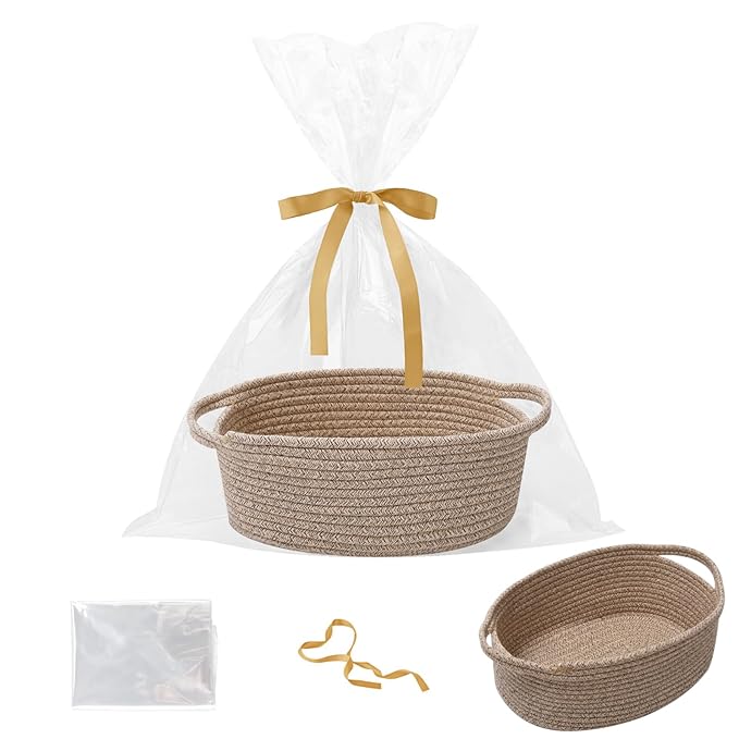 Gift Basket with Gift Bag and Ribbons, Small Rope Woven Shelf Storage, Baskets by HZFTJOY